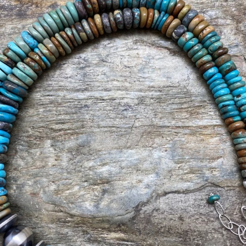 Long Sterlingsilver Bluegreenturquoisebeadnecklace - image 8